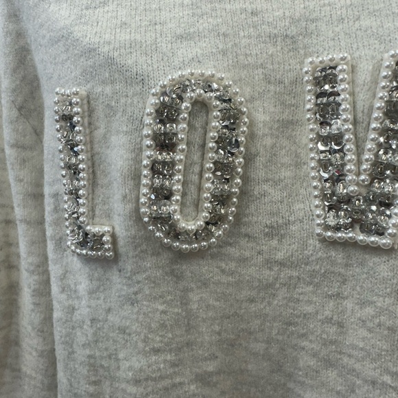 H&M grey sequin love sweater size M - Picture 2 of 8
